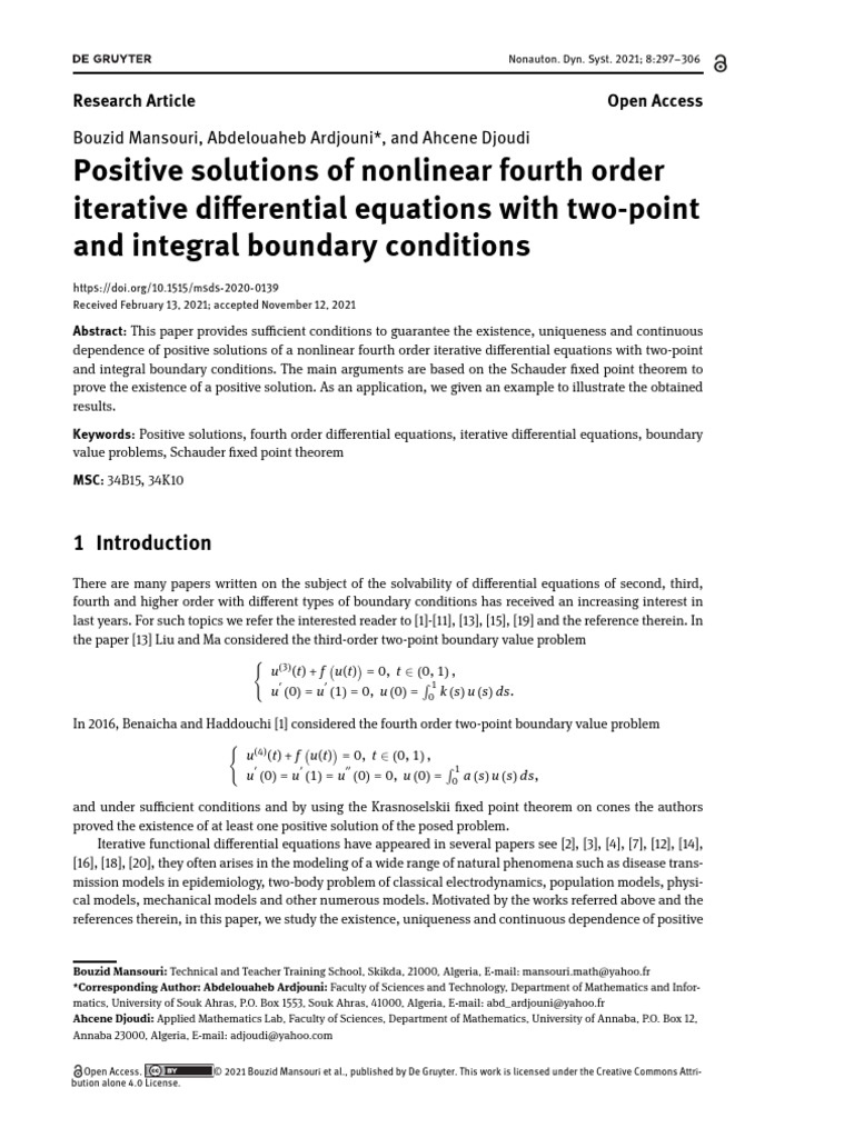 Positive Solutions of Fourth Order Differential Equations | PDF ...