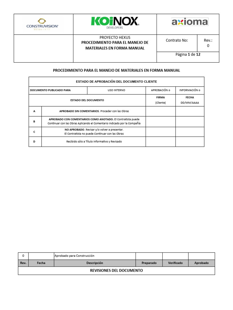 Procedimiento para El Manejo de Materiales en Forma Manual Axioma | PDF ...