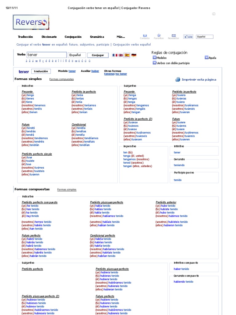Conjugaci n Verbo Tener En Espa ol Conjugador Reverso