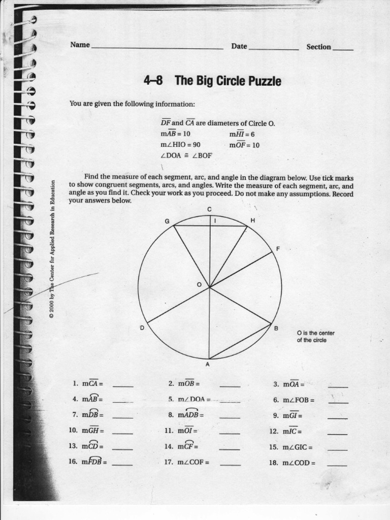 Big Circle Puzzle Geometry Elementary Mathematics