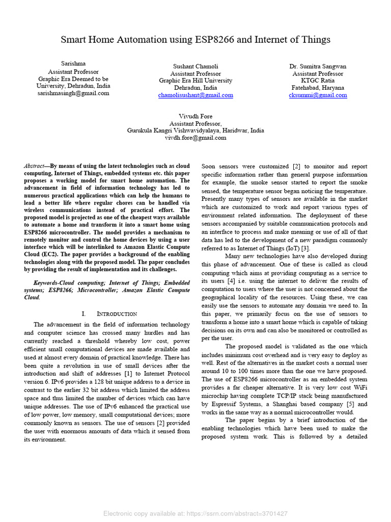 SSRN Id3701427 | PDF | Internet Of Things | Home Automation