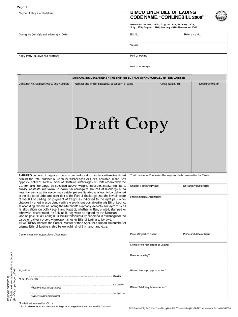 Conlinebill 2000 | PDF | Bill Of Lading | Cargo