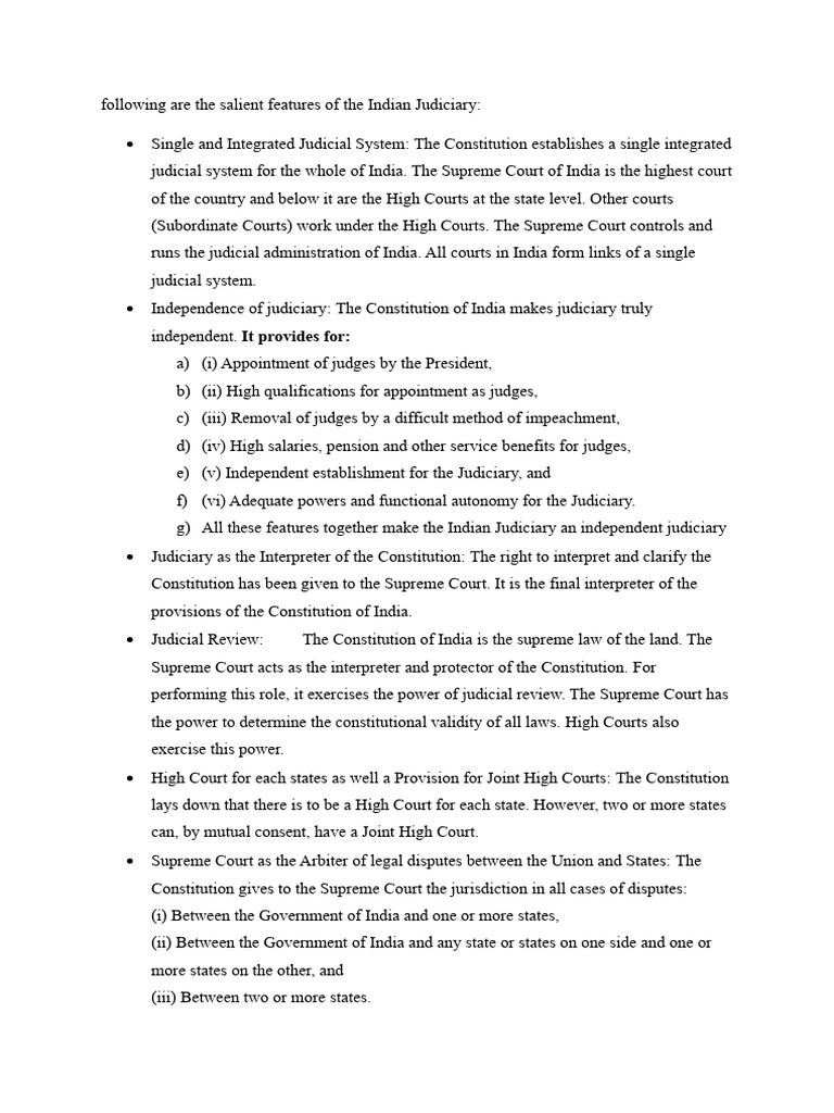 Salient Features of Indian Judiciary | PDF | Judiciaries | Supreme Courts