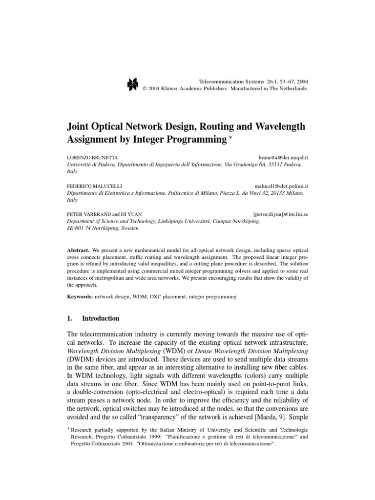 Joint Optical Network Design Optimization | PDF | Mathematical ...