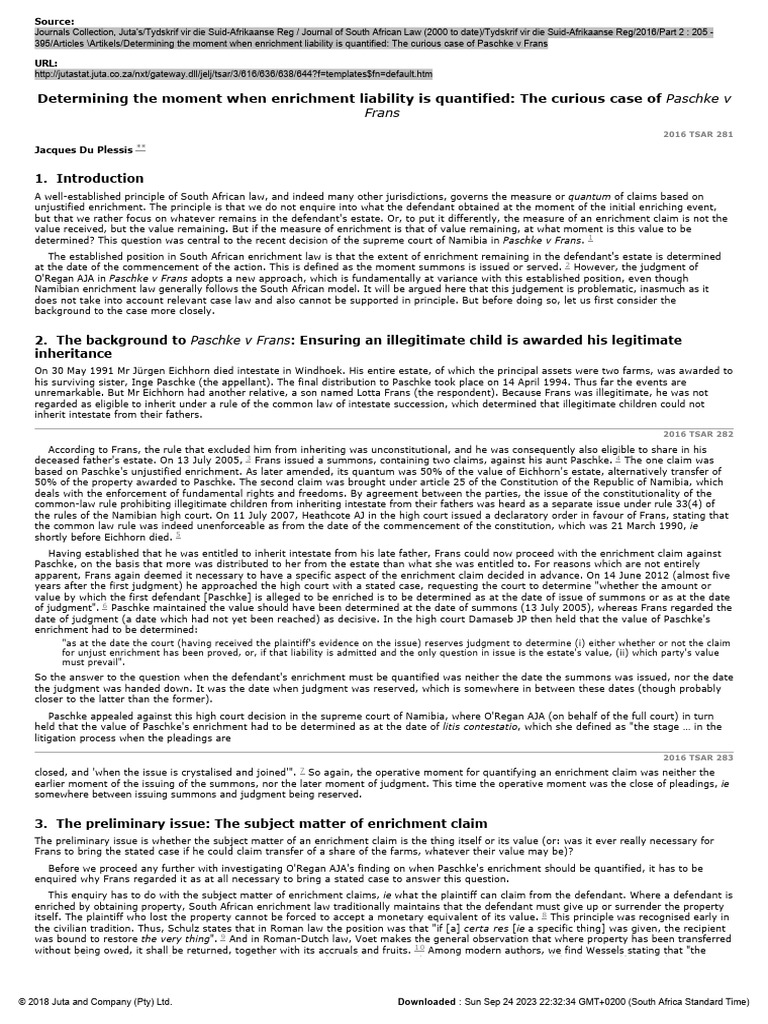 Determining The Moment When Enrichment Liability Is Quantified The ...