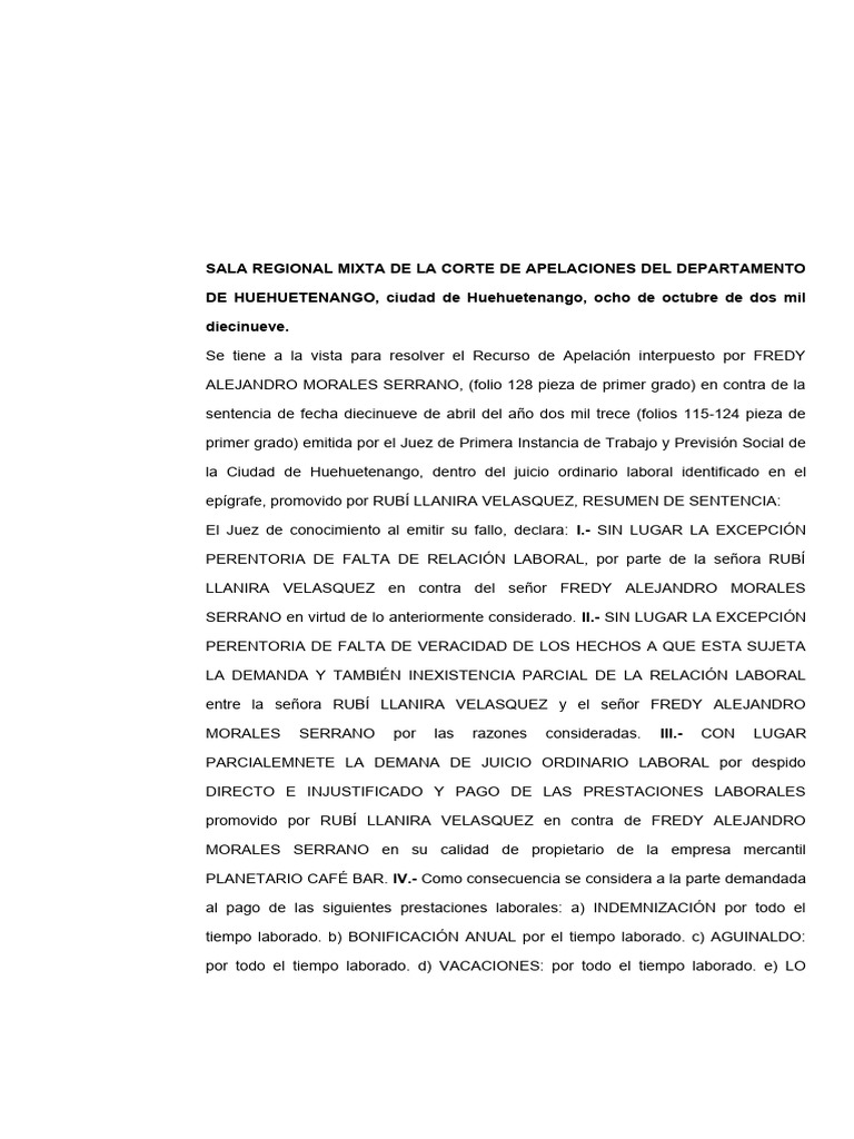 Sentencia Que Resuelve El Recurso de Apelacion | PDF | Sentencia (ley