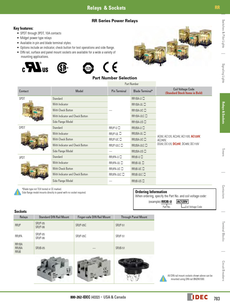 IDEC RR Series Relays & Sockets Guide | PDF | Relay | Alternating Current