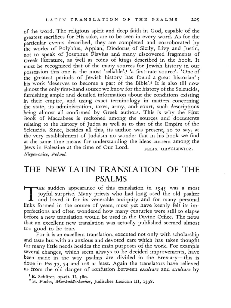 The New Latin Translation of The Psalms 1945 PDF Psalms Translations