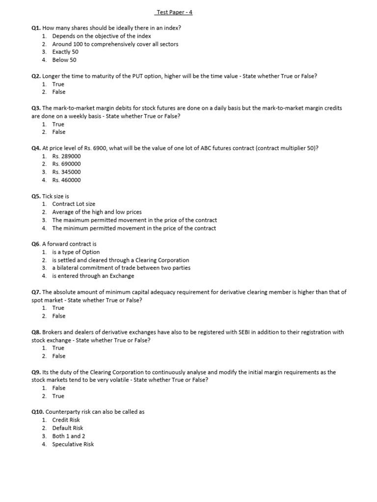 Derivatives and Options Test Paper | PDF | Option (Finance) | Futures ...