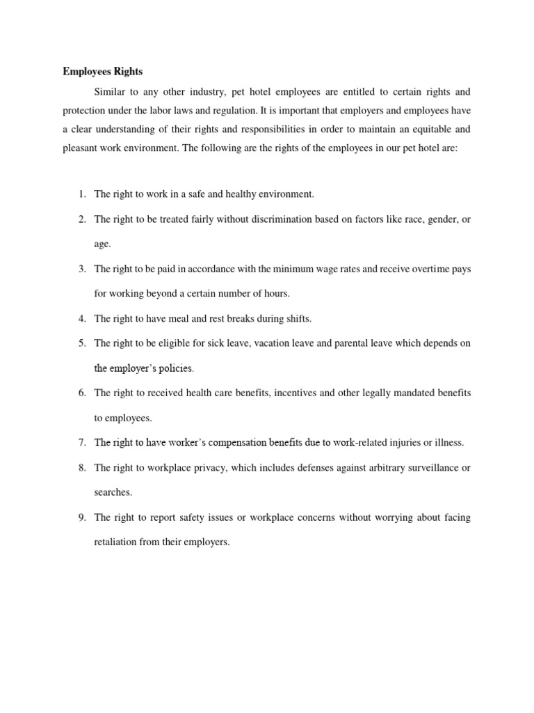Pet Hotel Employee Rights Guide | PDF | Business