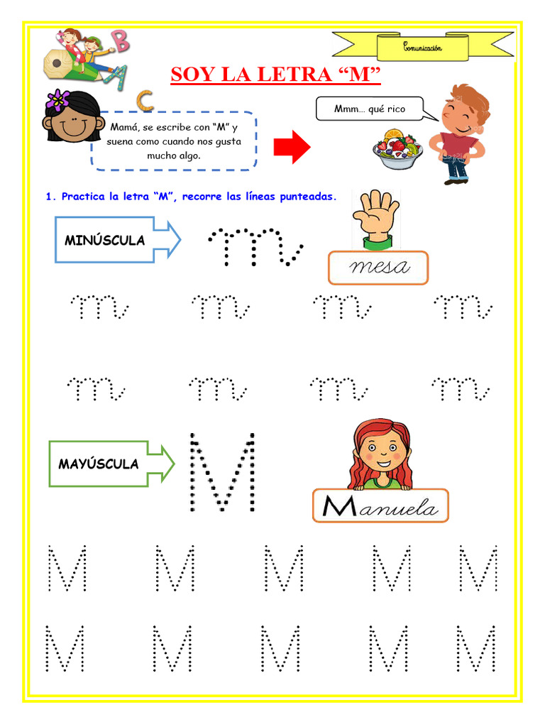 Práctica de la letra M y su uso | PDF
