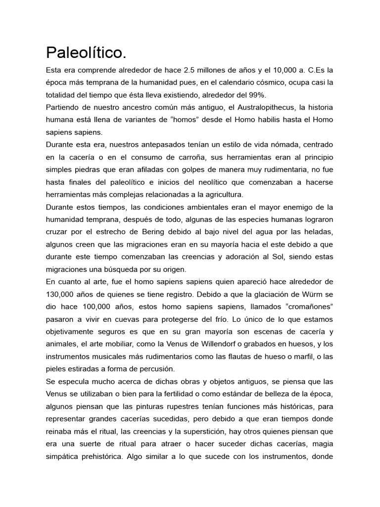 Historia Del Arte - Paleolítico | PDF | Humano | Paleolítico