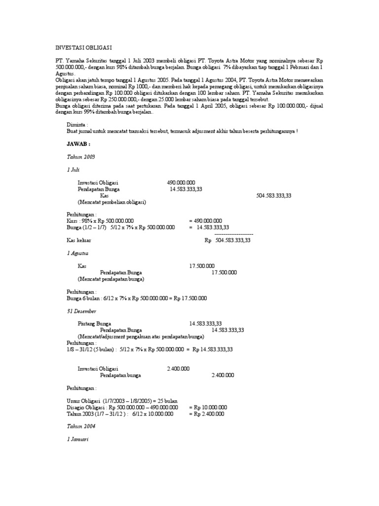 Soal Investasi Dalam Obligasi