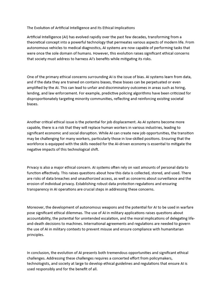 The Evolution of Artificial Intelligence and Its Ethical Implications ...
