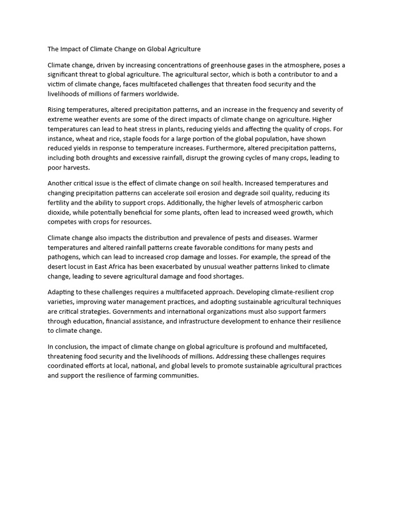 The Impact of Climate Change On Global Agriculture | PDF | Agriculture ...