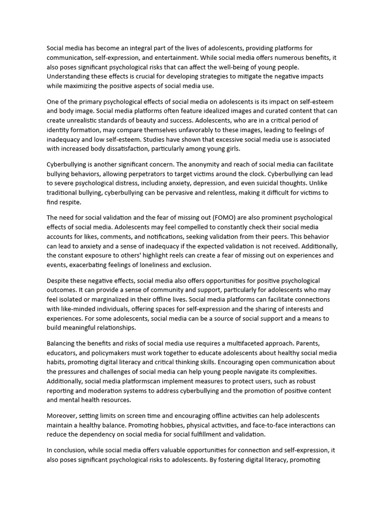 Psychological Effects of Social Media on Teens | PDF | Social Media ...