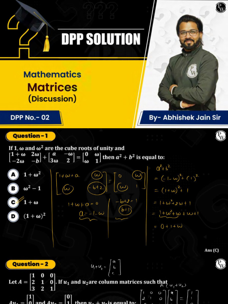 66336f4f29a5620018191f6e - ## - Matrices - DPP 02 Solution Notes ...