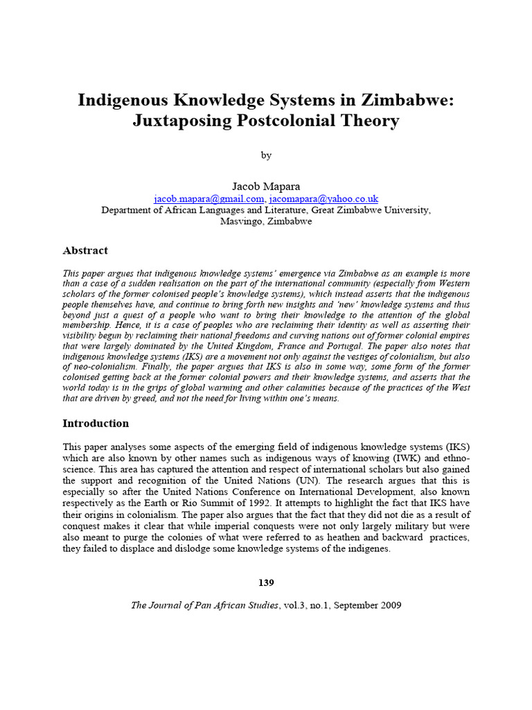 3 1 indigenous knowledge systems in zimbabwe pdf postcolonialism