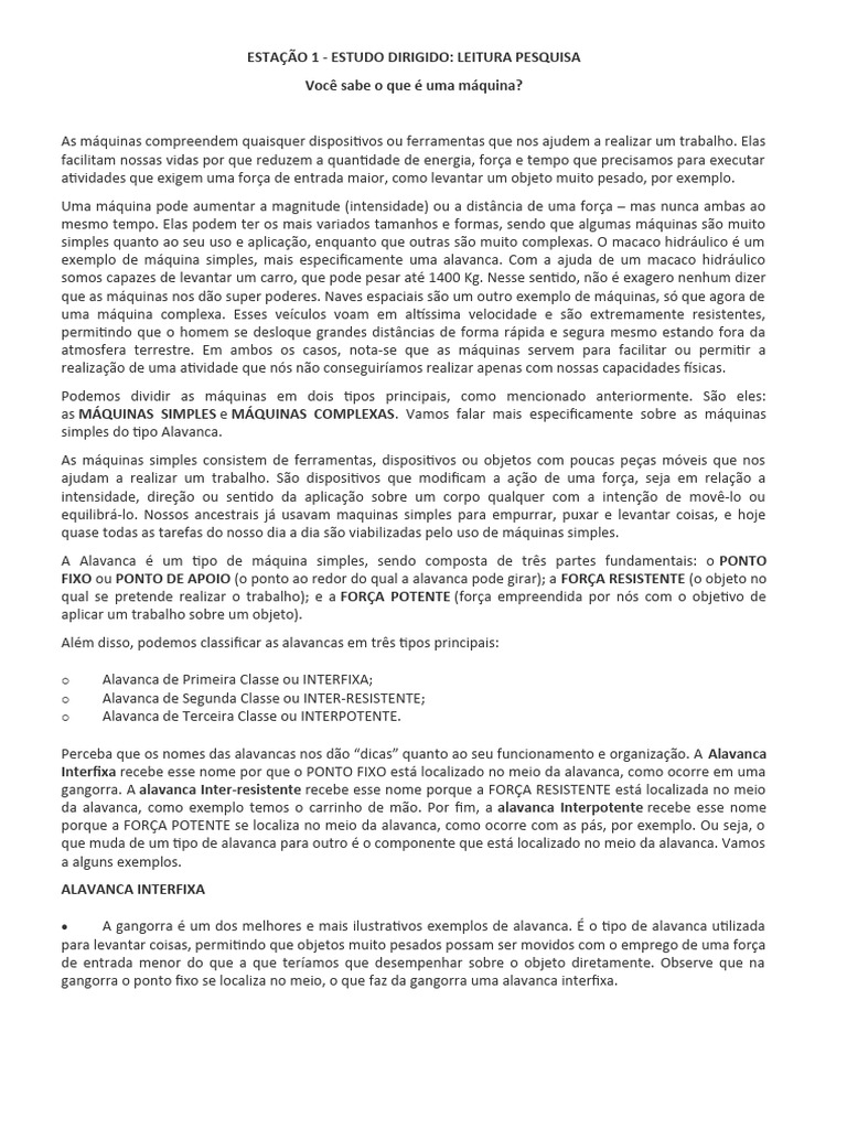 Texto Resumo Máquinas Simples Pdf Engrenagem Eixo