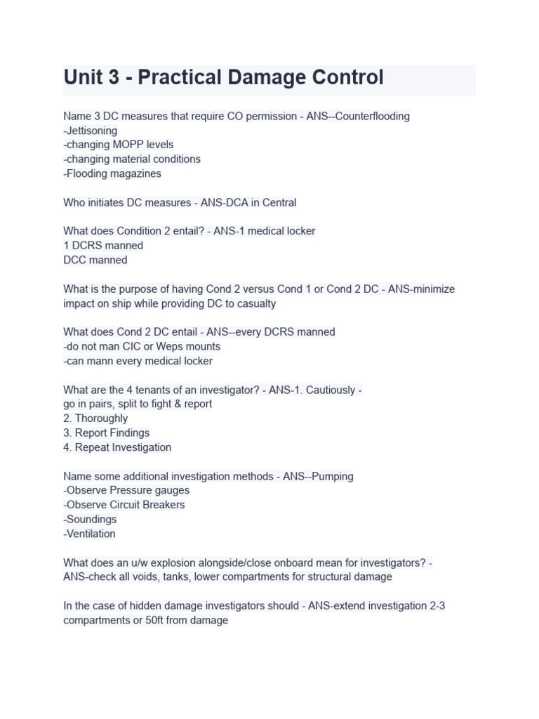 Damage Control Procedures Overview | PDF | Fire Sprinkler System ...