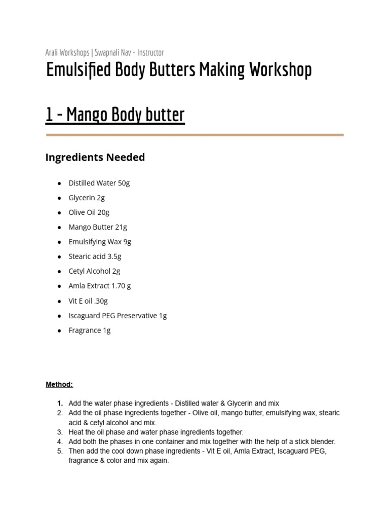 Emulsified Body Butters Making PDF