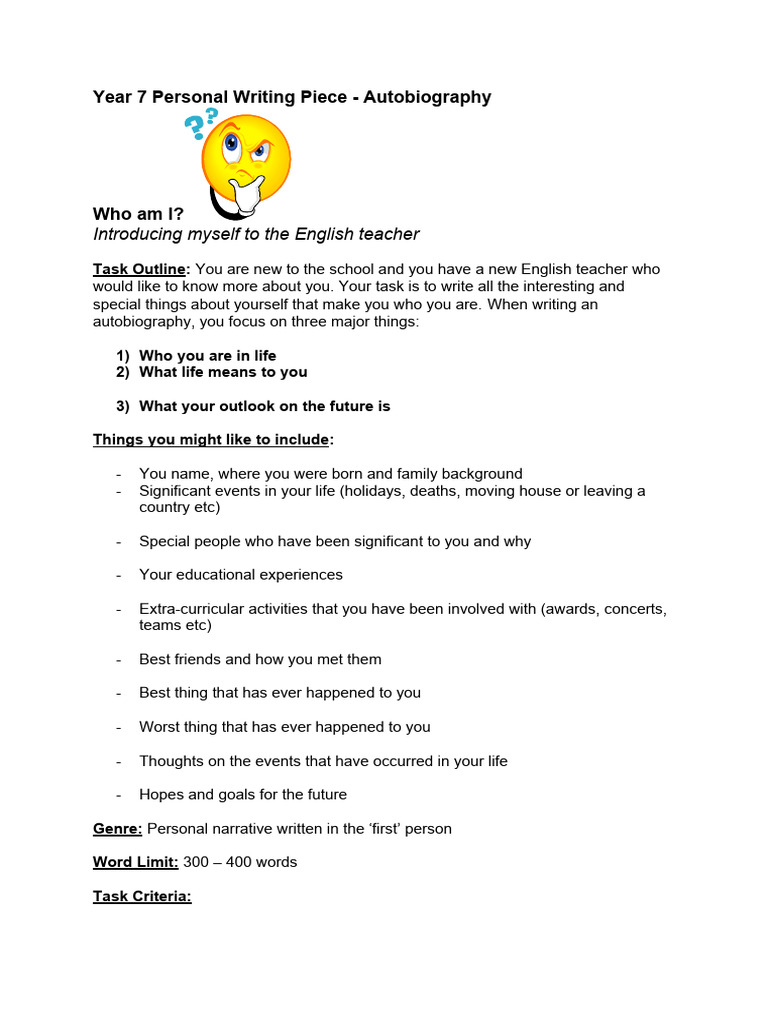 Year 7 Autobiography Writing Guide | PDF | Grammar | Linguistics
