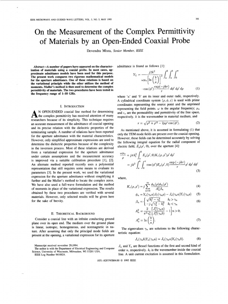On The Measurement of The Complex Permittivity | PDF | Permittivity ...
