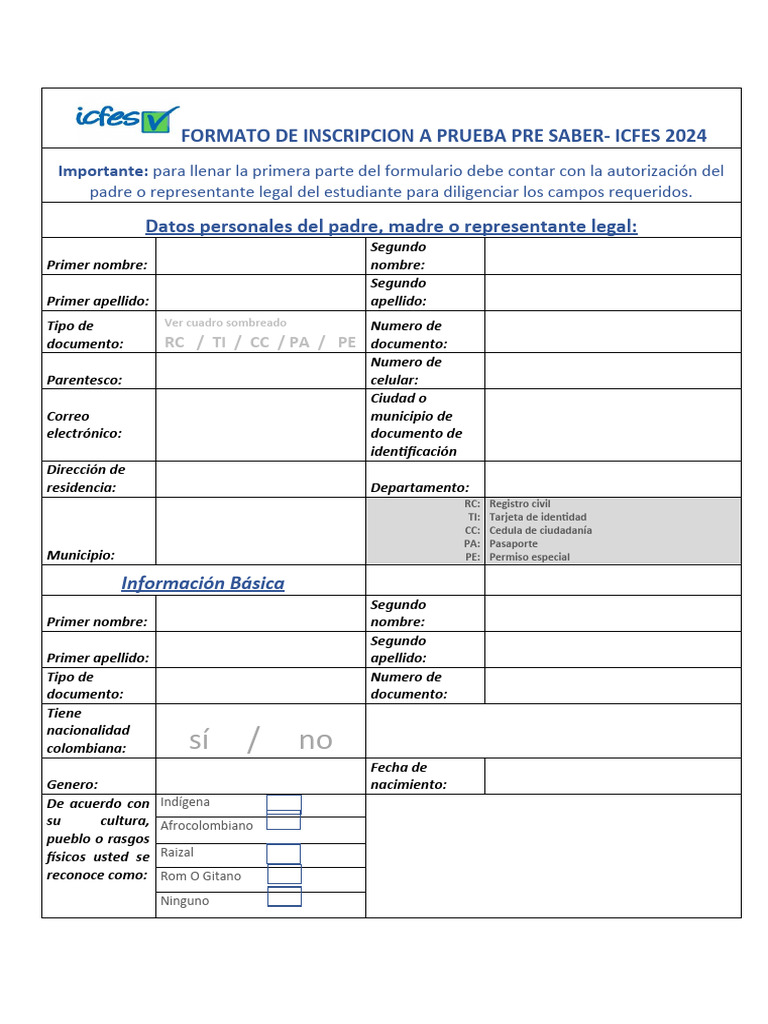 Inscripción Prueba Pre Saber ICFES 2024 | PDF | Documento de identidad ...