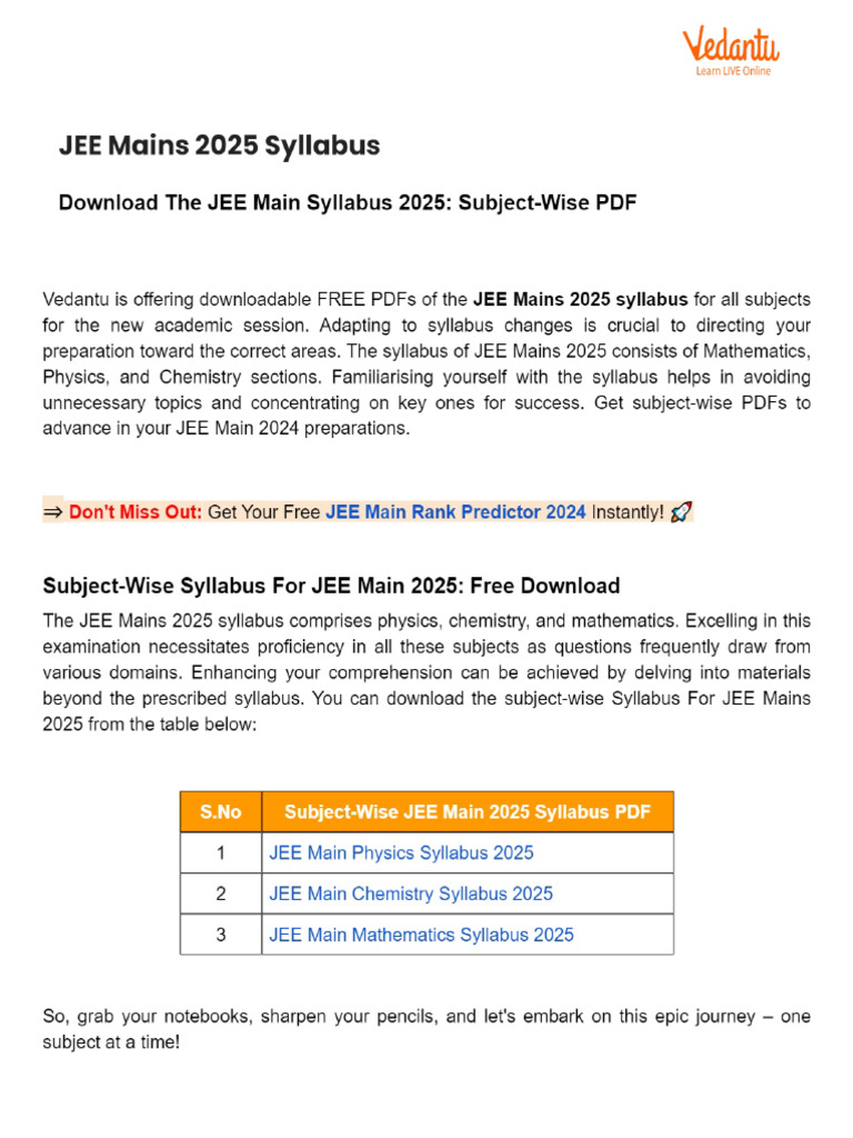 JEE Mains 2025 Syllabus PDF