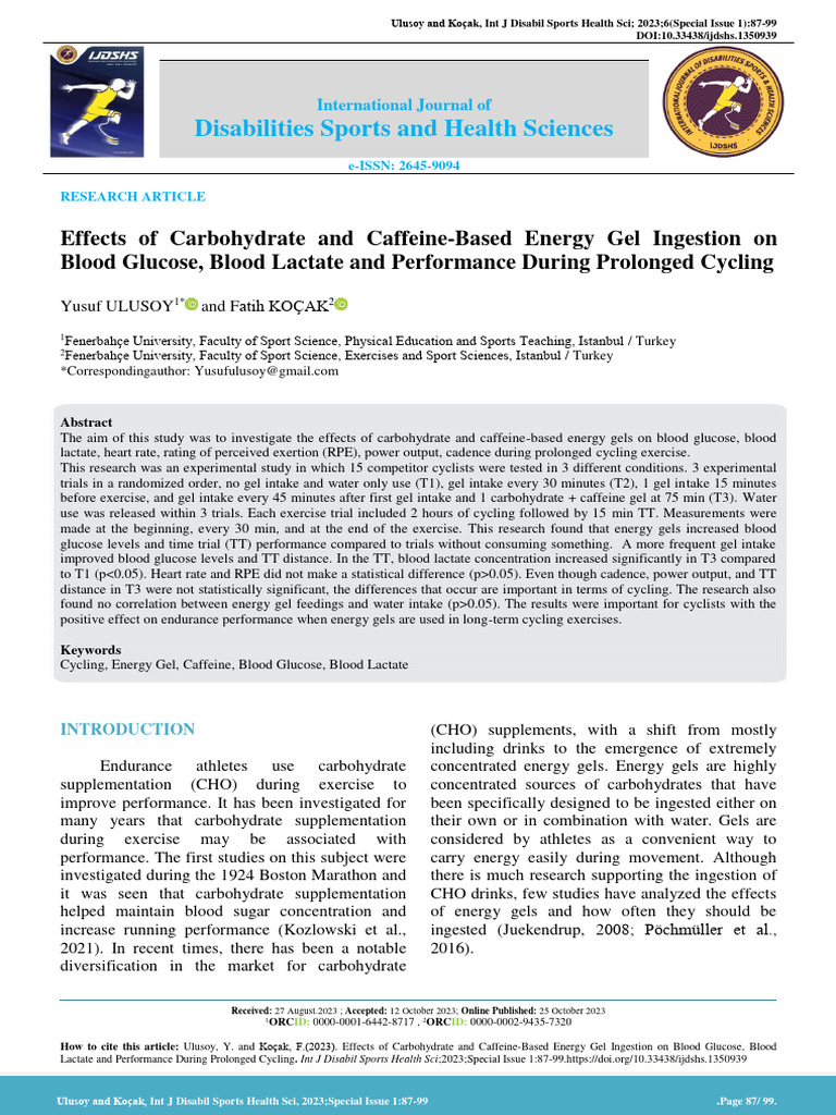 Effects of Carbohydrate and Caffeine-Based Energy Gel Ingestion On ...
