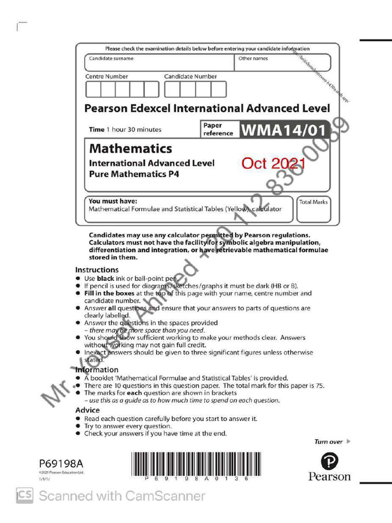 Edexcel ial october 2021 p4 mr yousef ahmed pdf
