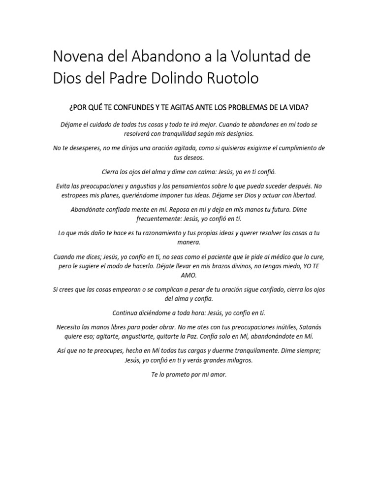 Novena Del Abandono A La Voluntad de Dios Del Padre Dolindo Ruotolo ...