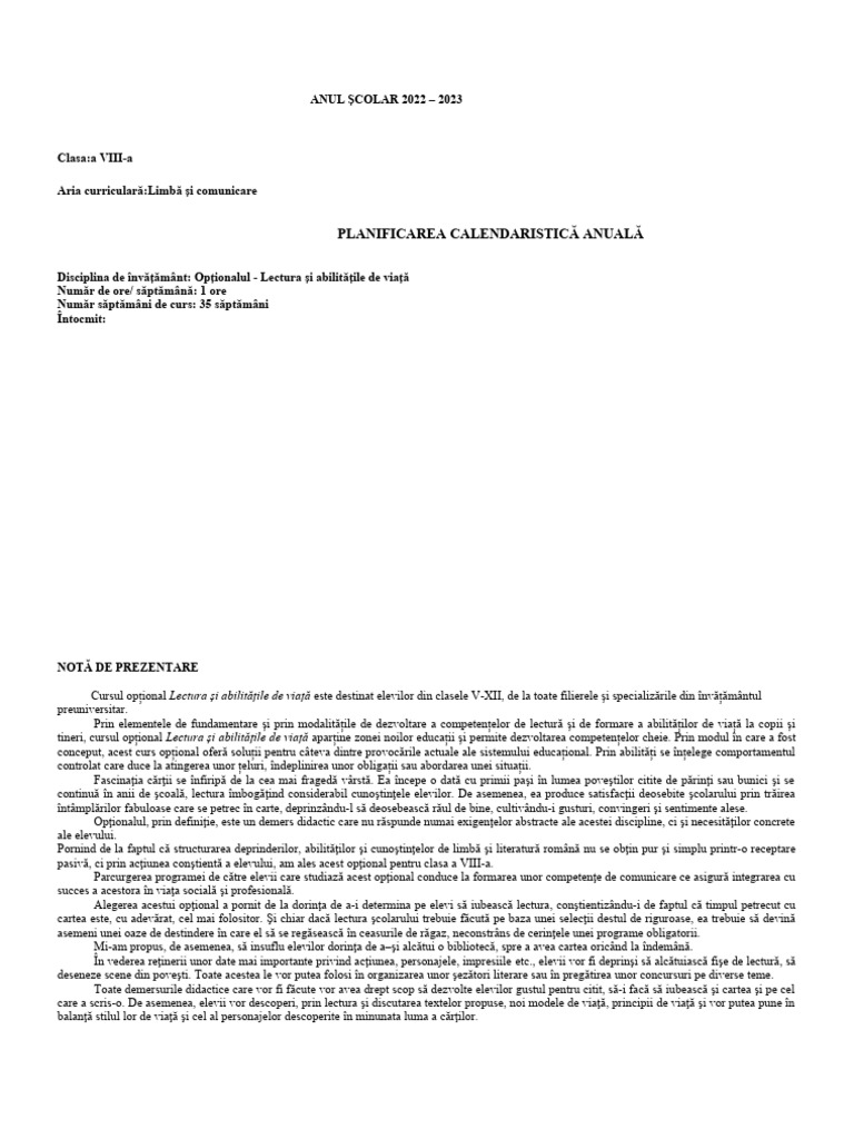 Optional Pe Module Clasa A VIII A Sa An 20222023 1 | PDF