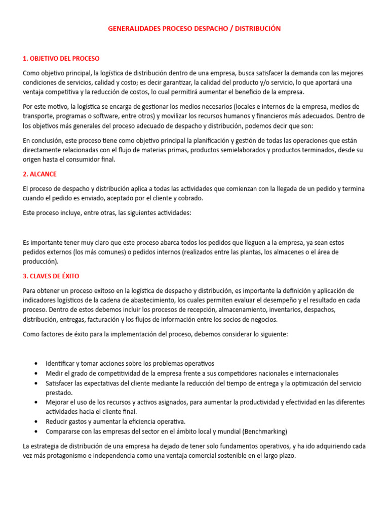 Generalidades Proceso Despacho Pdf Logística Business
