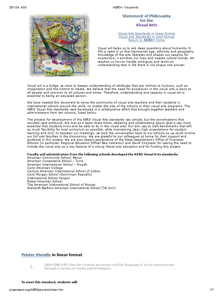 AERO Visual Arts Standards Overview | PDF | Writing | Human Communication