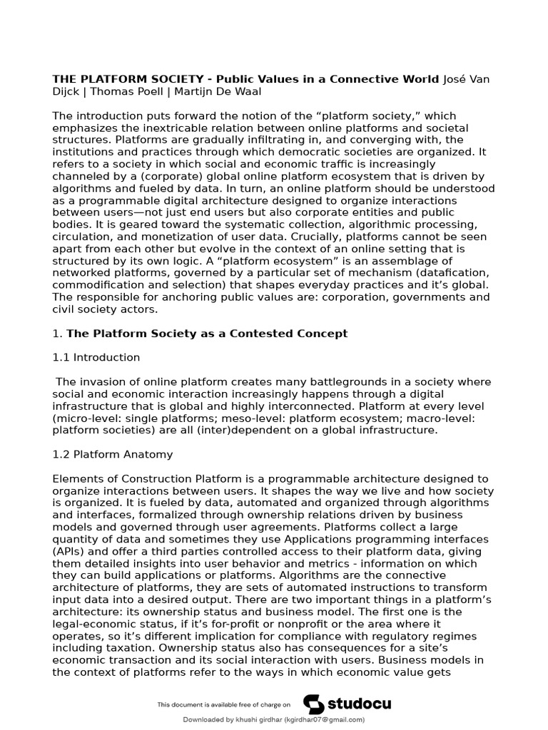 Understanding the Platform Society | PDF | Business Model | Data
