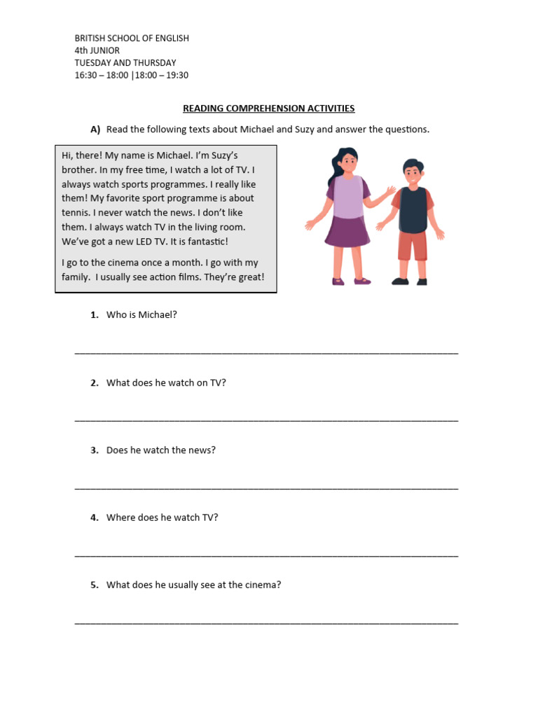Reading Comprehension Worksheet | PDF