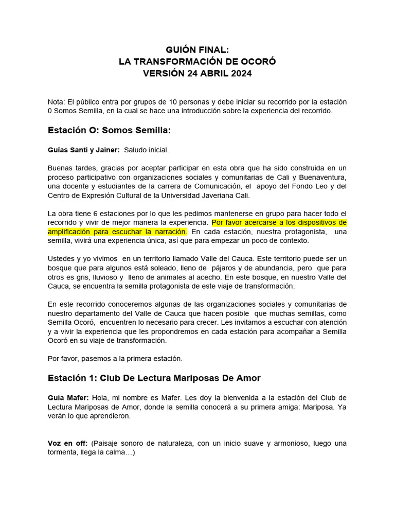 Transformación de Ocoró y Lectura | PDF