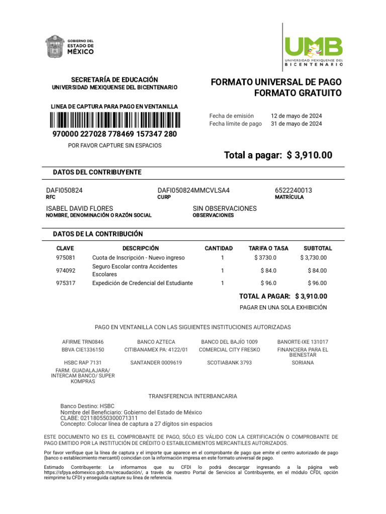 Formato de Pago Universal With Primefaces | Descargar gratis PDF ...