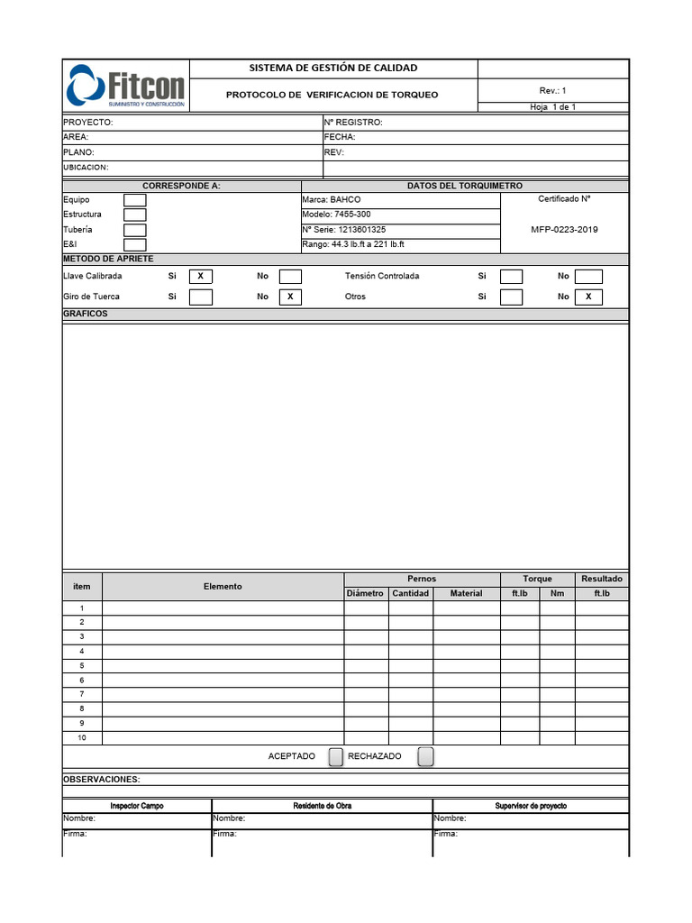 Verificacion de Torqueo | PDF