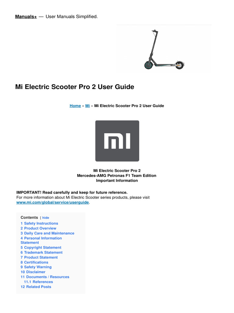 Xiaomi Mi Electric Scooter Pro 2 - Manual | PDF | Electronic Waste
