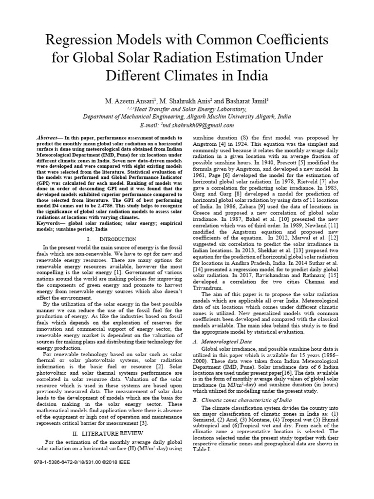 Solar Radiation Models for India | PDF | Solar Energy | Renewable Energy