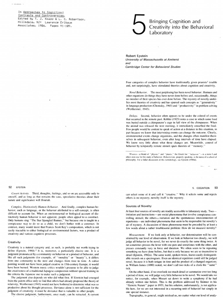Cognition and Creativity in Behavior | PDF | Creativity | Behavior