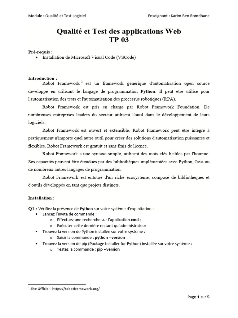 Installation et Utilisation de Robot Framework | PDF | Python (Langage ...