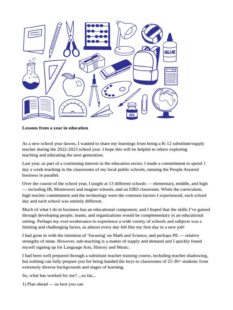 Lessons From A Year in Education | PDF | Teachers | Schools
