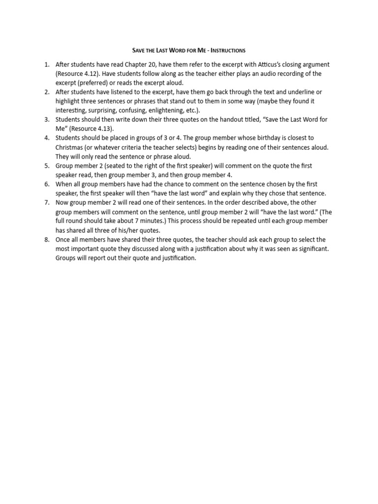 Save the Last Word for Me Instructions | PDF