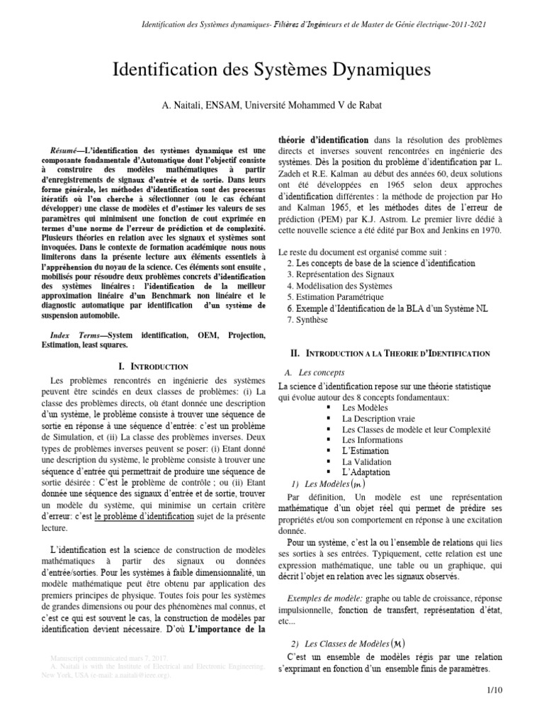 Identification des Systèmes Dynamiques | PDF | Autocorrélation ...