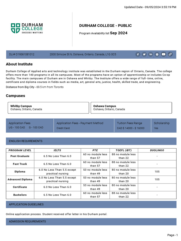 Durham College Program Availability 2024 | PDF