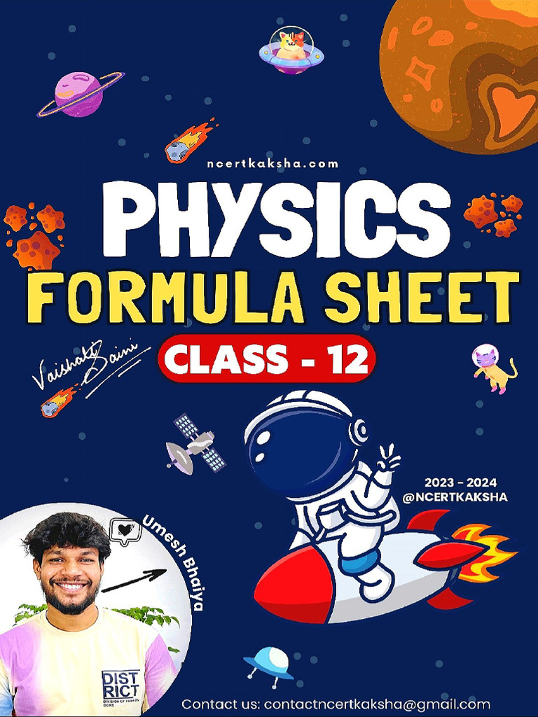 Physics Formula Sheet Class 12 | PDF