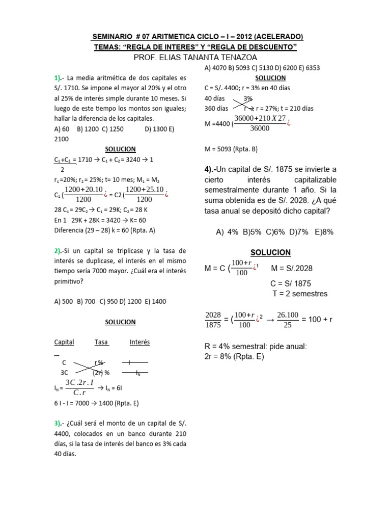 Ejercicios de Interés y Descuento Financiero | PDF | Inversiones | Interés